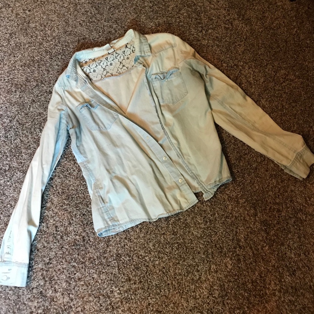 Distressed denim jacket.